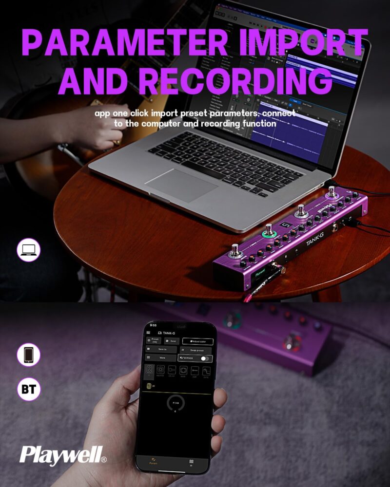 Playwell Multi Effects Guitar Pedal TANK-G,Digital Electric Guitar Effector with 36 Editable Presets,Chorus,Delay,Reverb,MOD,IR Loading,Recording,Tuner,Built-in battery,BT connection - Image 2